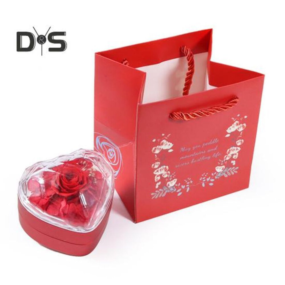 (red) Ring Jewelry Box Preserved Rose Gift Box Heart-Shaped Ring Necklace Organizer Preserved Flower Anniversary Gifts for Girlfriend Mom