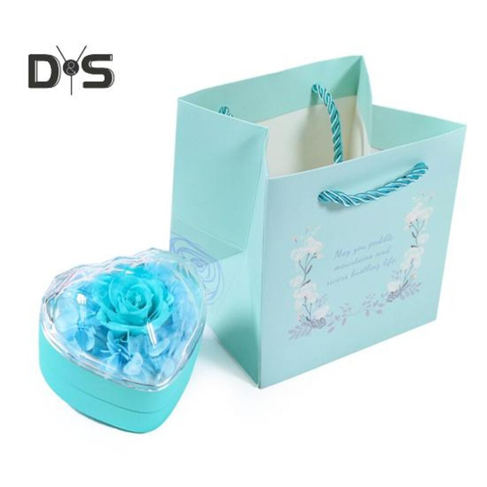 (light blue) Ring Jewelry Box Preserved Rose Gift Box Heart-shaped Ring Necklace Organizer Preserved Flower Anniversary Gifts For Girlfriend Mom