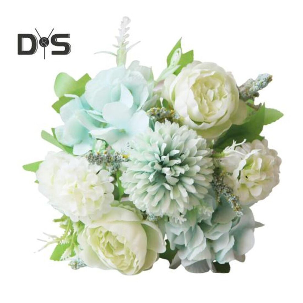 (green) Artificial Flowers Fake Peonies Bouquet Mixed Faux Silk Flowers Artificial Blooms Bunch For Table Centerpiece Wedding Party Decor