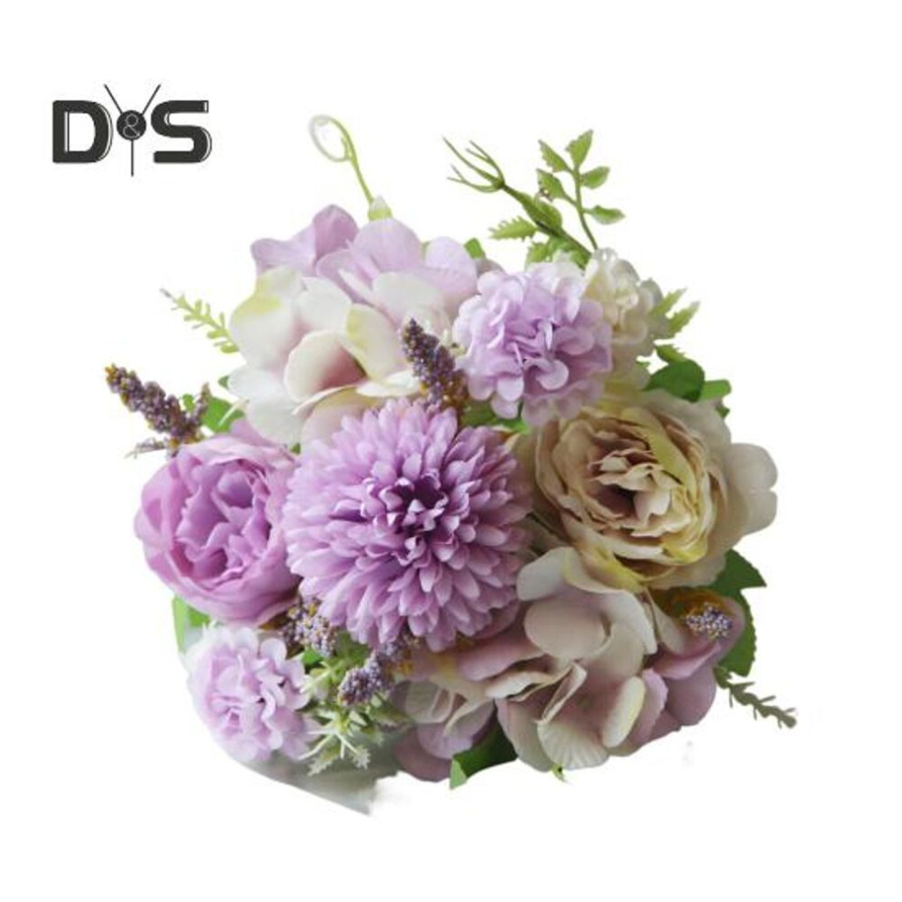 (purple) Artificial Flowers Fake Peonies Bouquet Mixed Faux Silk Flowers Artificial Blooms Bunch For Table Centerpiece Wedding Party Decor