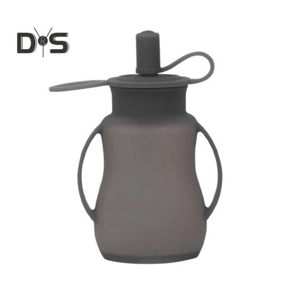 (grey) Silicone Food Bags For Toddlers Fruit Puree Squeeze Bag Reusable Food Pouches Bpa Free Homemade Puree Storage Pouch With Straw Handles