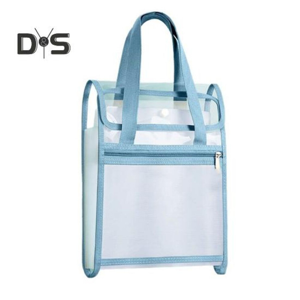 (blue) Vertical File Folder Expanding Accordion Folder With 13 Pockets Waterproof Clear File Organizer Tote With Handle For A4 Size Document Storage