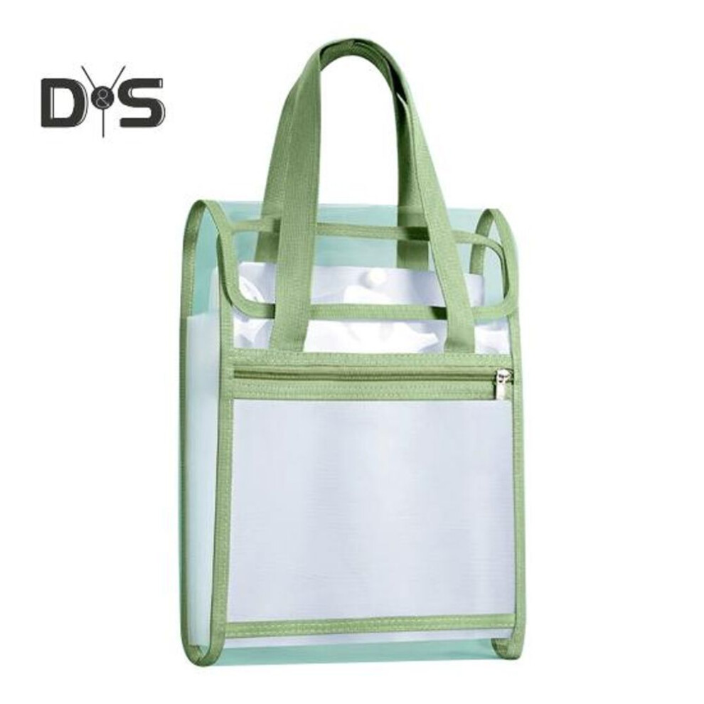(green) Vertical File Folder Expanding Accordion Folder With 13 Pockets Waterproof Clear File Organizer Tote With Handle For A4 Size Document Storage
