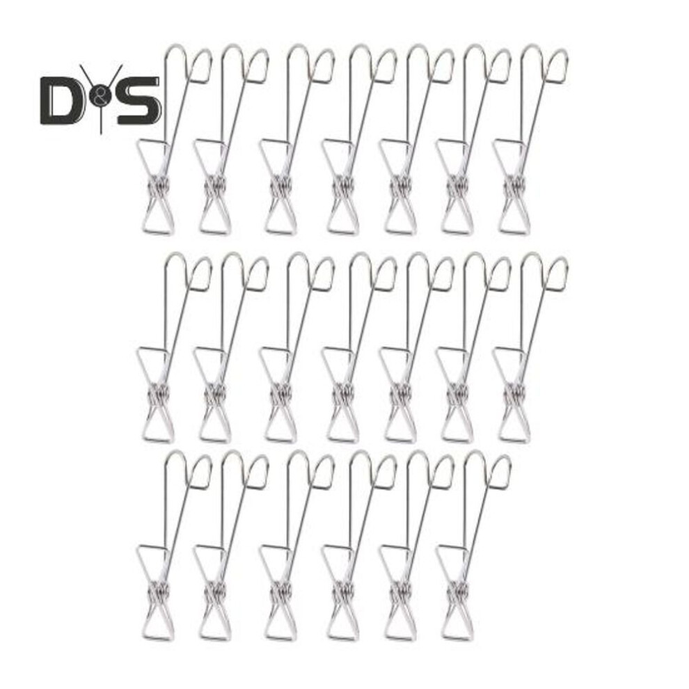 (as the picture, A) 20pcs Stainless Steel Metal Long Tail Clip With Hooks Rustproof Strong Grip Spring-loaded Versatile Clothespins Universal Hanging Clips