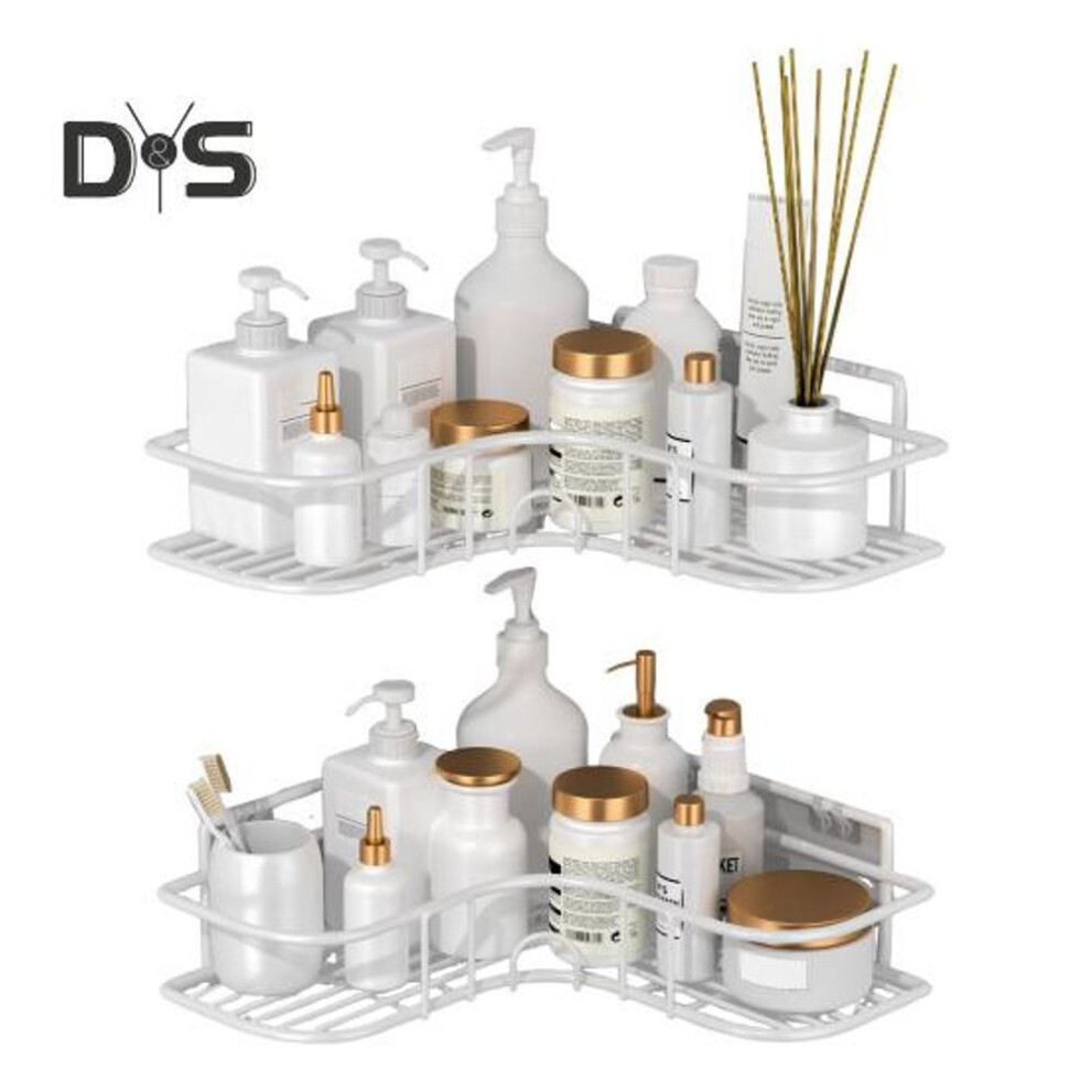(as the picture, A) 2pcs Corner Shower Caddy Storage Organizer Rustproof Corrosion Resistant Rustproof No Drilling Required L-shaped Design Storage Rack