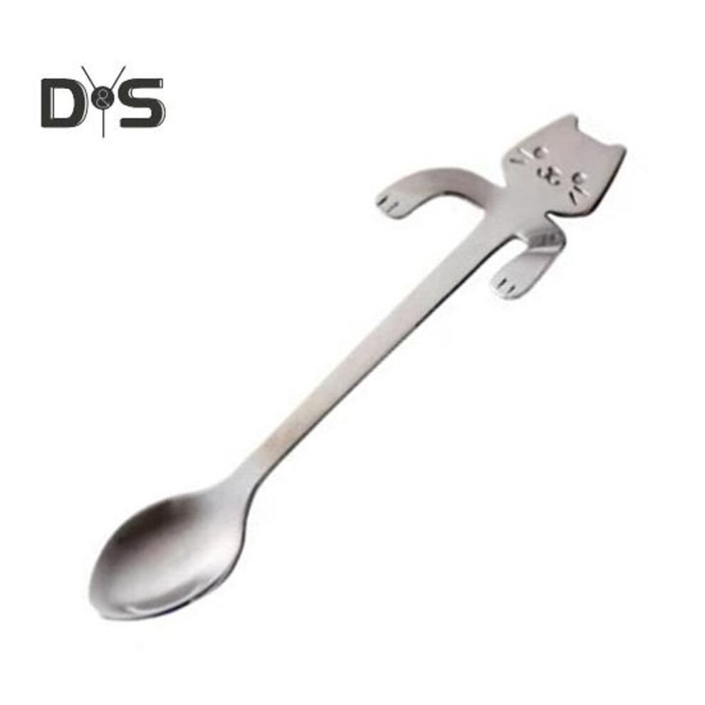 (silver) Cat Spoon Coffee Teaspoon Stainless Steel Hanging Cup Tea Spoon For Drink Mixing Cute Cat Shape Milkshake Jam Spoon Coffee Lover Gift