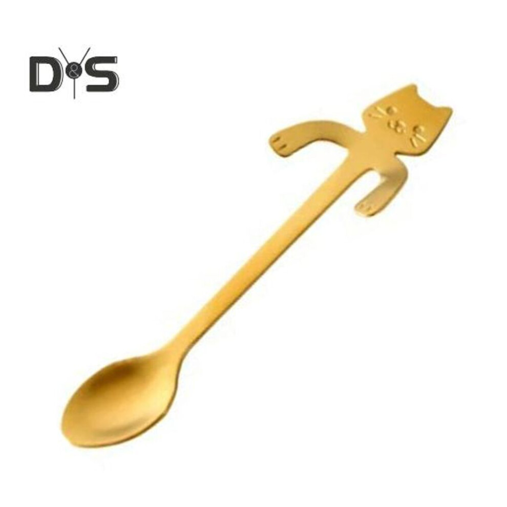 (golden) Cat Spoon Coffee Teaspoon Stainless Steel Hanging Cup Tea Spoon For Drink Mixing Cute Cat Shape Milkshake Jam Spoon Coffee Lover Gift