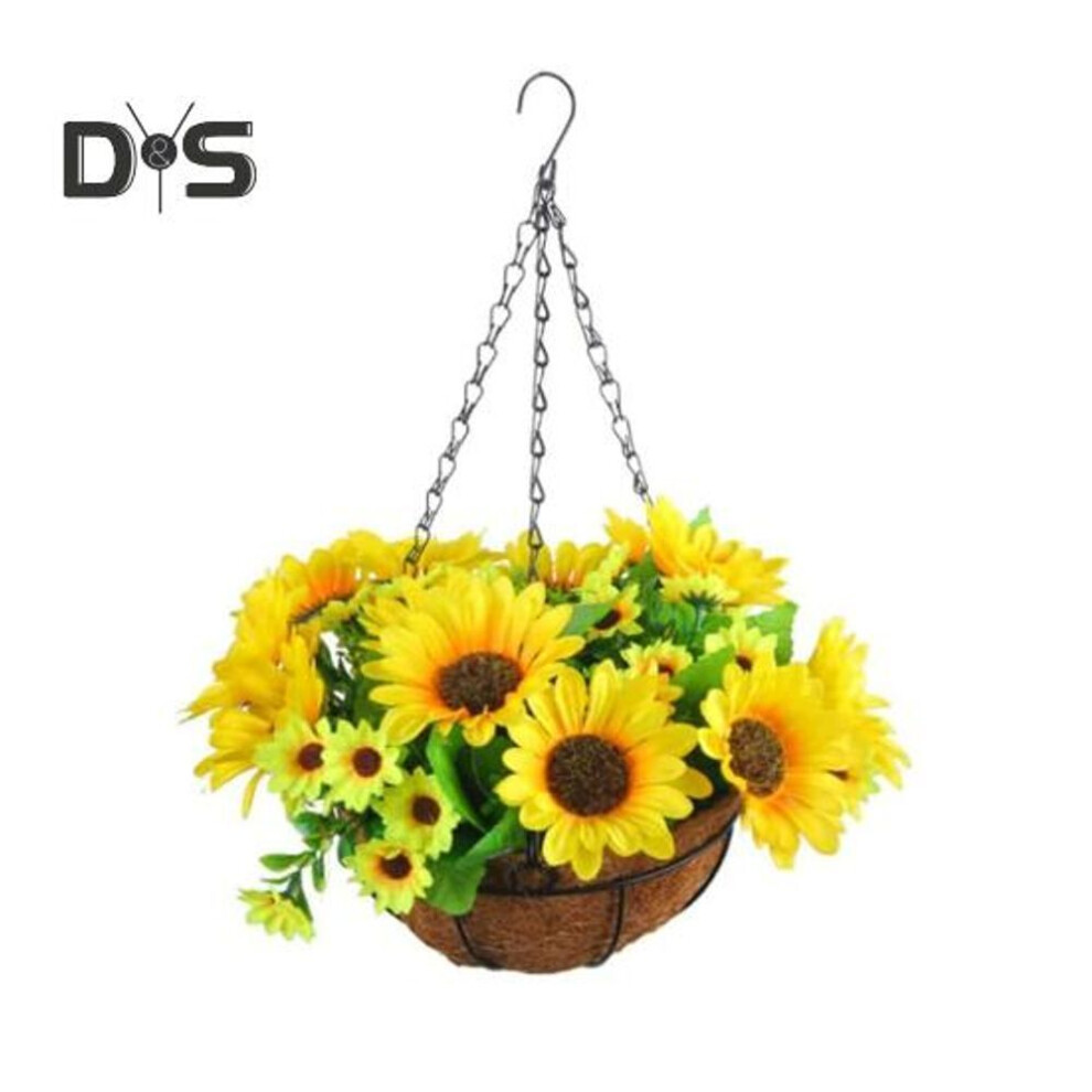(as the picture, I) Artificial Hanging Flowers Basket Outdoor Fake Flowers With Basket Hanging Artificial Daisies Faux Plants With Chain For Home Garden Patio Decor