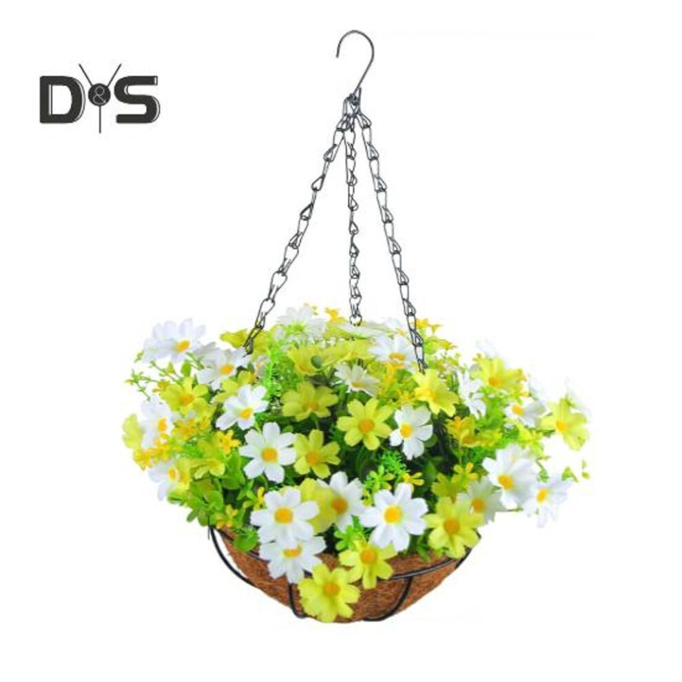 (as the picture, E) Artificial Hanging Flowers Basket Outdoor Fake Flowers With Basket Hanging Artificial Daisies Faux Plants With Chain For Home Garden Patio Decor