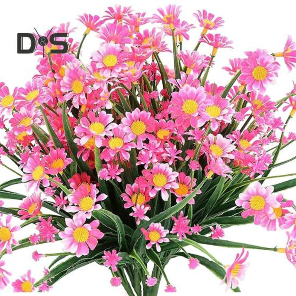 (pink) 10 Pcs Artificial Daisies Bundles Outdoor Faux Greenery All-season Fake Flowers Bunch For Indoor Vase Outside Porch Window Box Home Farmhouse Decor