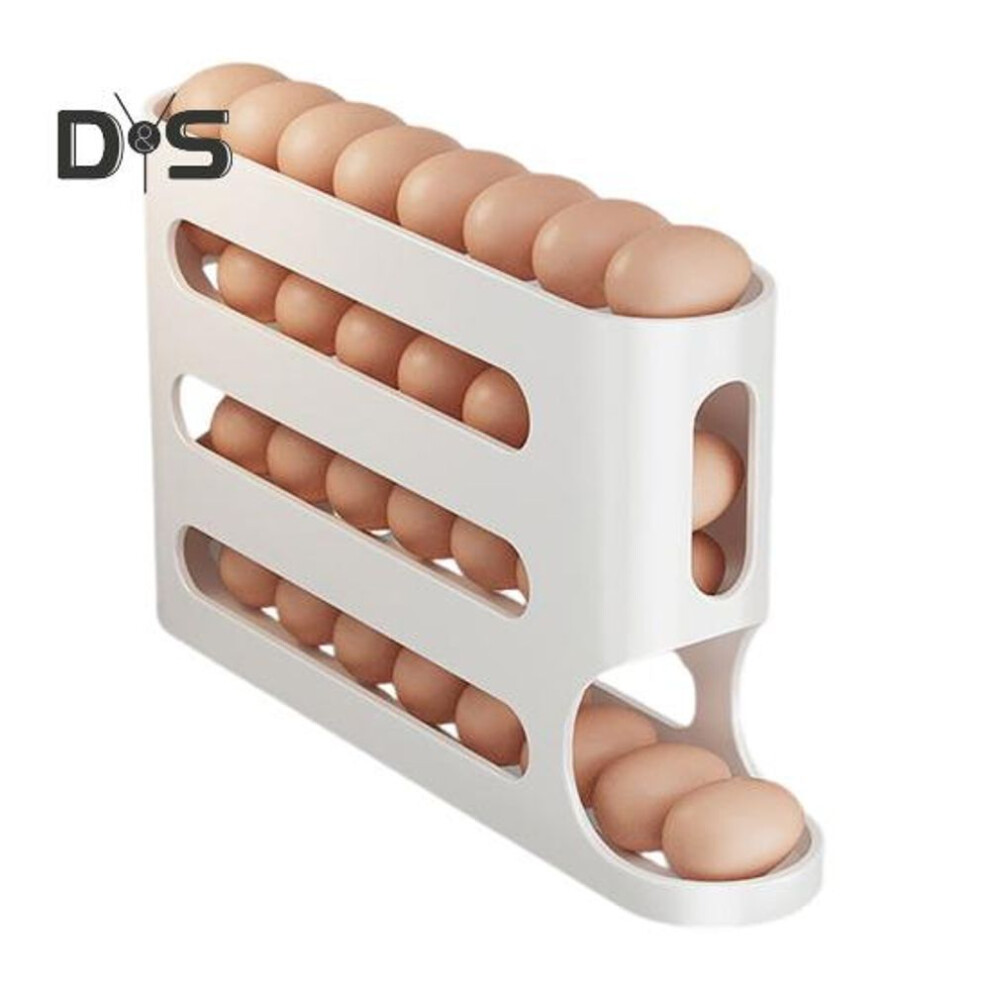 (white) 4 Tiers Egg Holder Large Capacity Automatic Scrolling Egg Rack Holder Space-Saving Egg Dispenser Eggs Organizer Storage for Fridge Kitchen