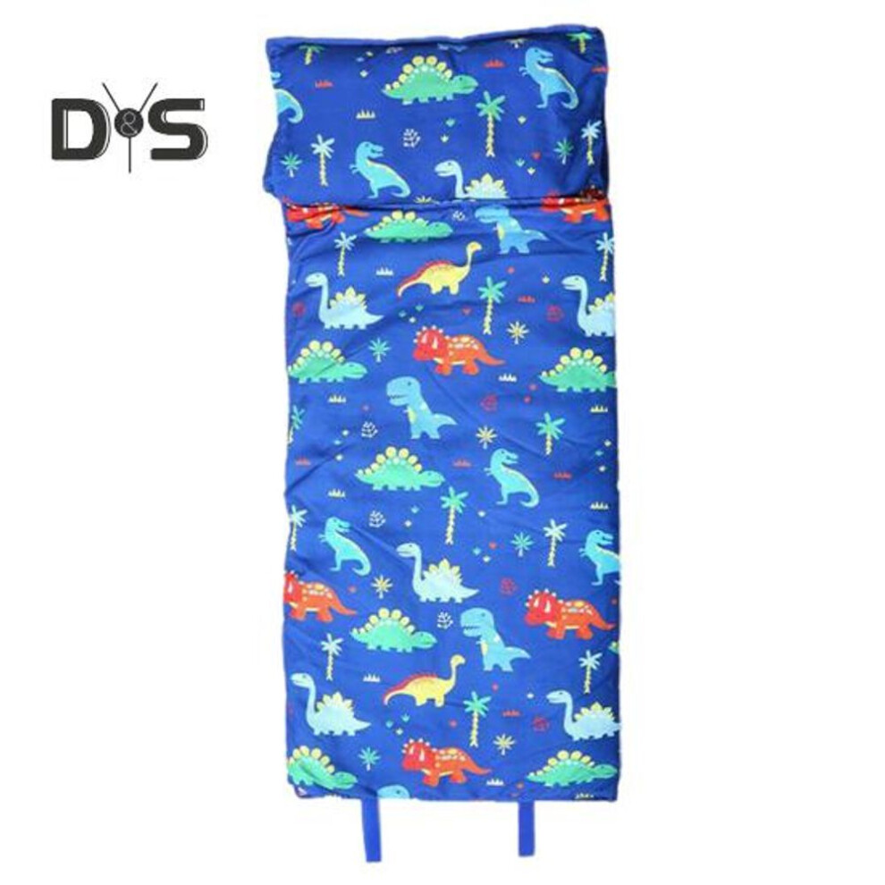 (as the picture, Dinosaur) Toddler Nap Mat Soft Washable Roll-up Design Cartoon Print Kid Sleeping Mat With Removable Pillow Children Sleeping Bag