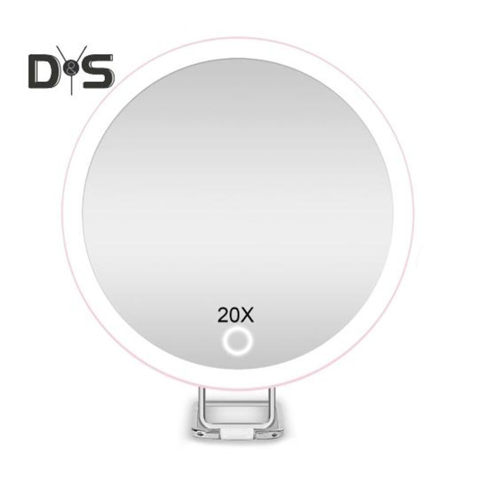 (pink, 20X) 10/20/30x Magnifying Mirror With Led Light Tweezers 360 Degrees Rotary Portable Wall Hanging Handheld Desktop Men Women Magnified Makeup Vanity Mirror
