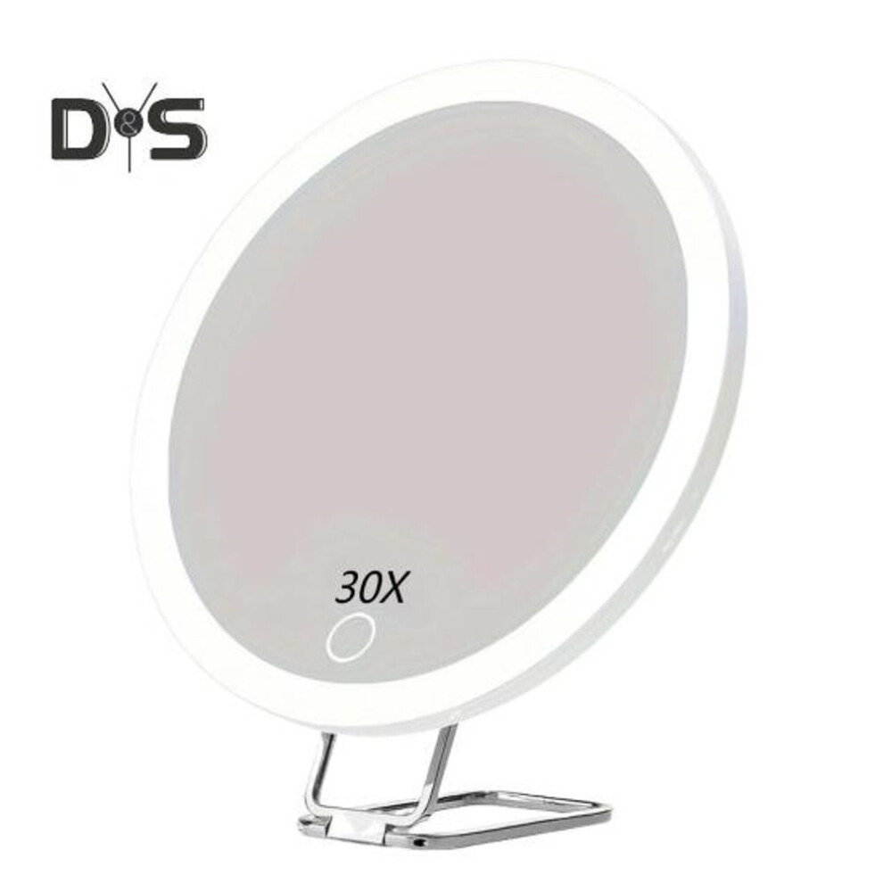 (white, 30X) 10/20/30x Magnifying Mirror With Led Light Tweezers 360 Degrees Rotary Portable Wall Hanging Handheld Desktop Men Women Magnified Makeup Vanity Mirror