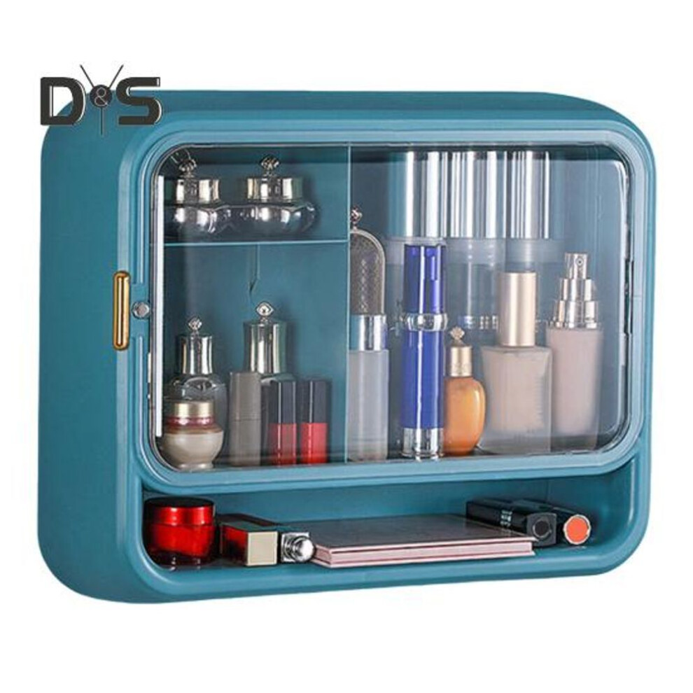 (dark blue) Wall-hanging Cosmetics Organizer Makeup Display Case Strong Load-bearing Large Capacity Bathroom Storage Box