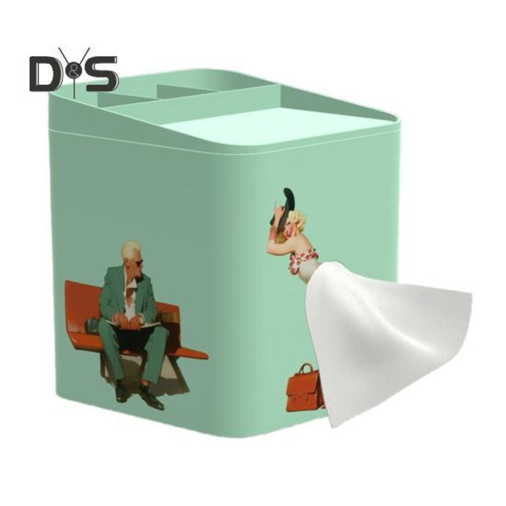 (blue) Decorative Tissue Box Holder With Removable Lid Large Capacity Unique Pattern Design Tissue Paper Box Desk Ornament