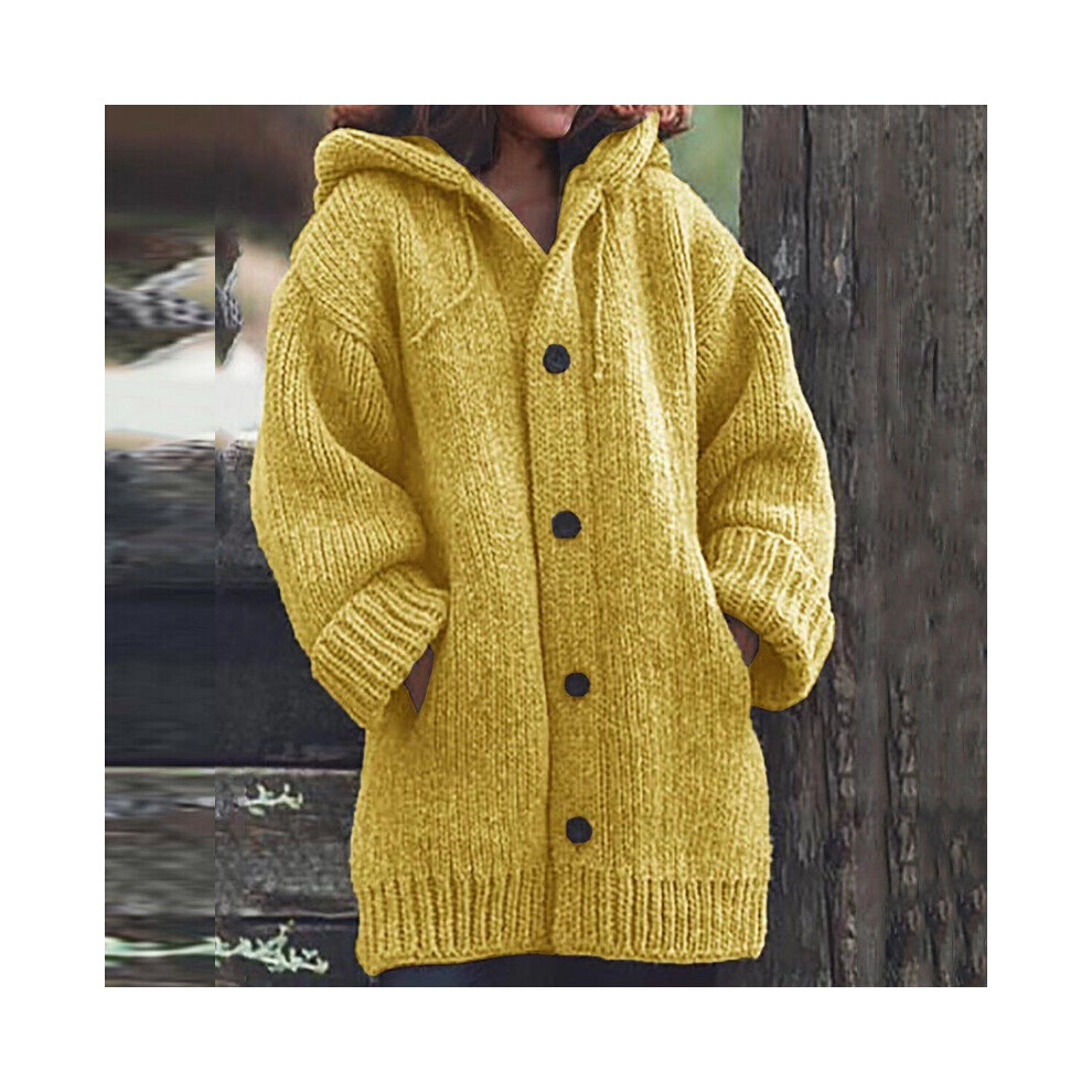 (Yellow,5XL)Pull cardigans tricoté à capuche grande taille femme manteau hiver hauts veste