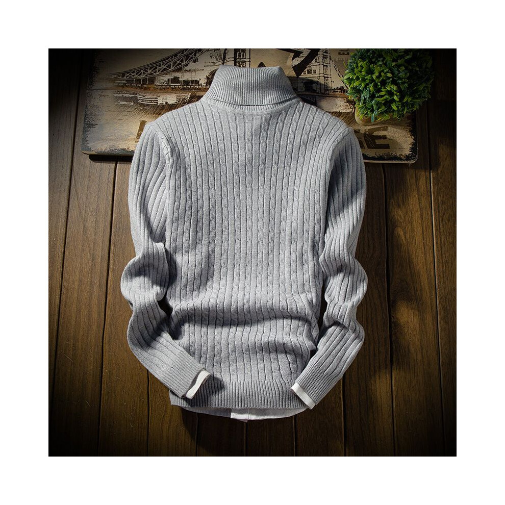 (Gray,2XL)Chemises fines homme hiver pull pull col haut col roulé tricot hauts pull