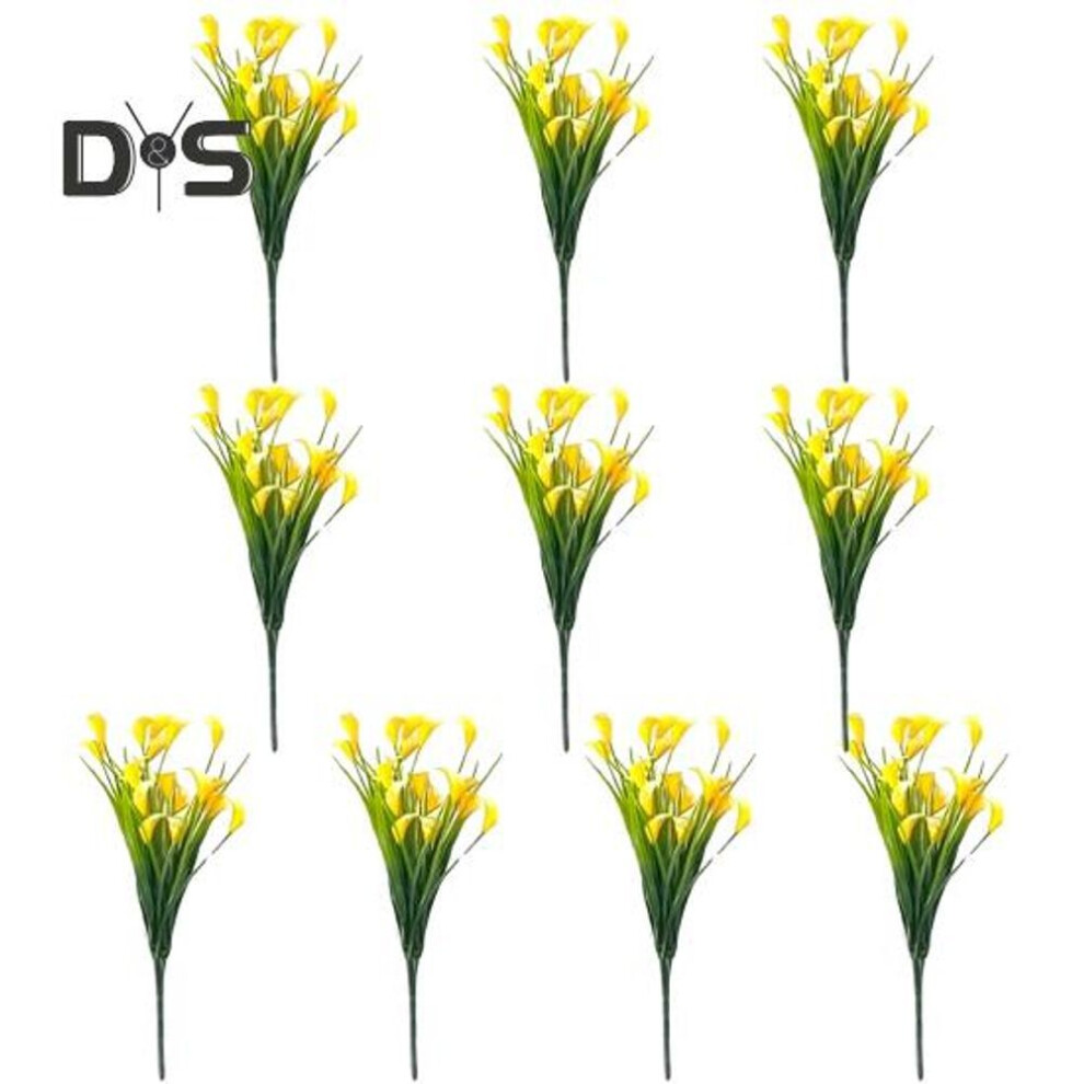 (yellow) 10 Pcs Artificial Calla Lily Bunch Realistic Fake Flowers UV-Resistant Faux Calla Lily Flowers for Indoor Vase Flower Arrangement Outdoor Decor