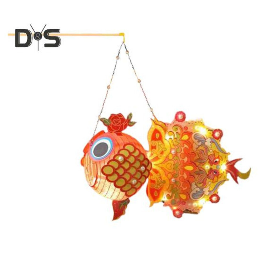 (as the picture, B) Chinese Lucky Fish Lantern Handmade Paper Lantern with LED Light DIY Craft for Festival Celebrations Kindergarten Activities