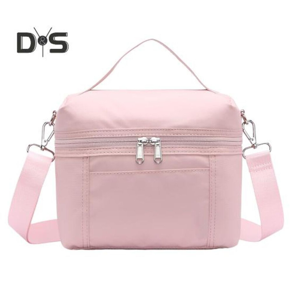 (pink) Insulated Lunch Bag for Adults Lightweight Nylon Waterproof Lunch Box with Removable Strap Thermal Double Zipper Lunch Pouch for Work Picnics Camping