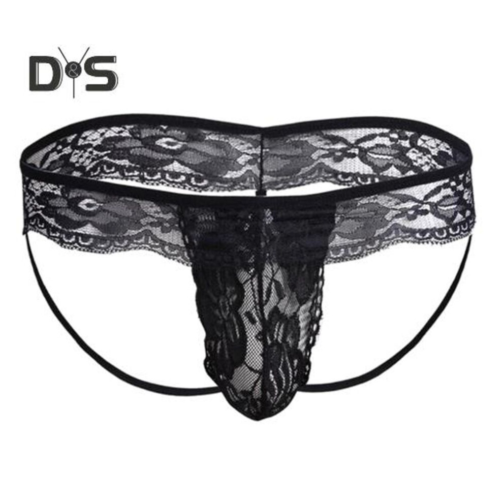 (black) Men Underpants Hollow Out Lace Thin Low-waist Jockstraps Pouch Male Panties Gay Men Nightclub Performance Male Briefs For Bedroom Honeymoon Wedding