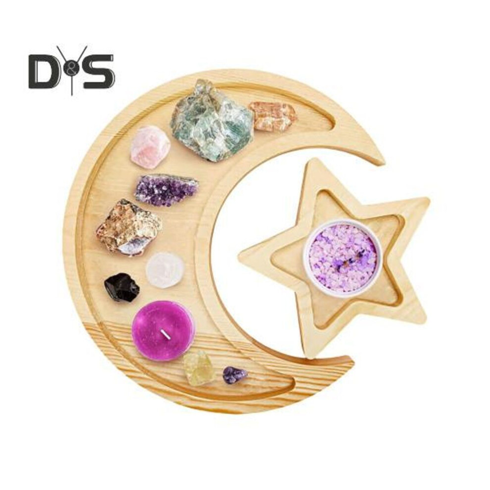 (as the picture, C) Moon Star Wooden Plate Jewelry Tray Smooth Edge Burr Free Dessert Party Serving Tray Ramadan Decoration