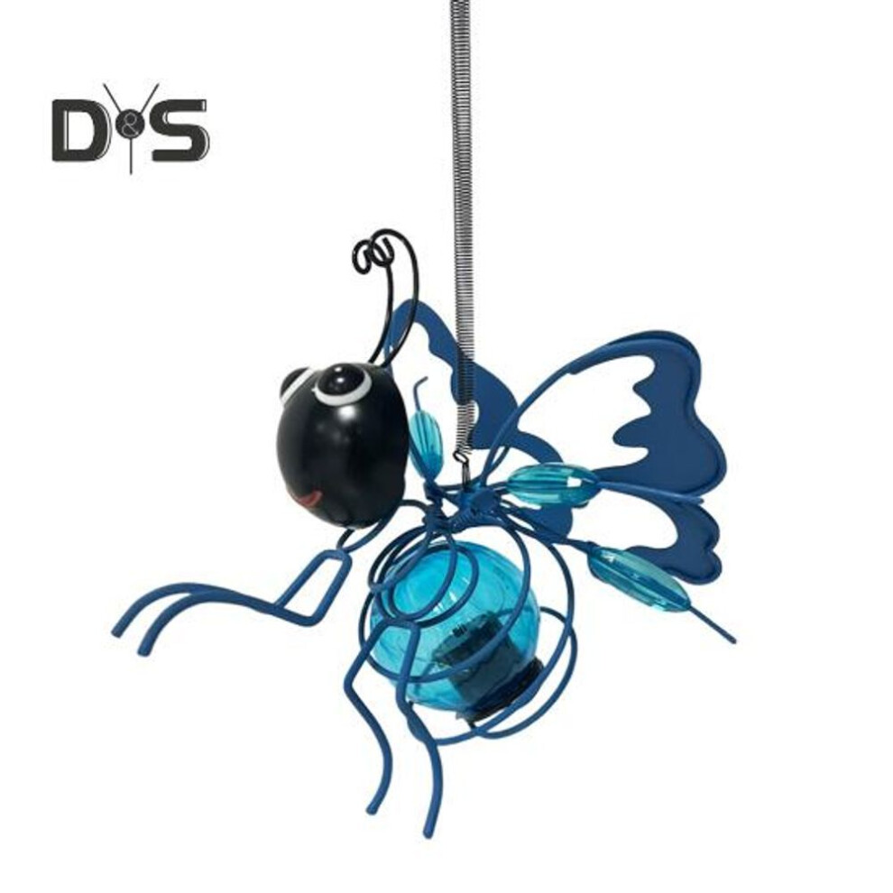 (blue) Simulated Insect Lamp Solar-powered Hanging Lamp For Garden Decoration Led Outside Insect With Bouncy Springs Solar Fairy Lights For Backyard Balcony