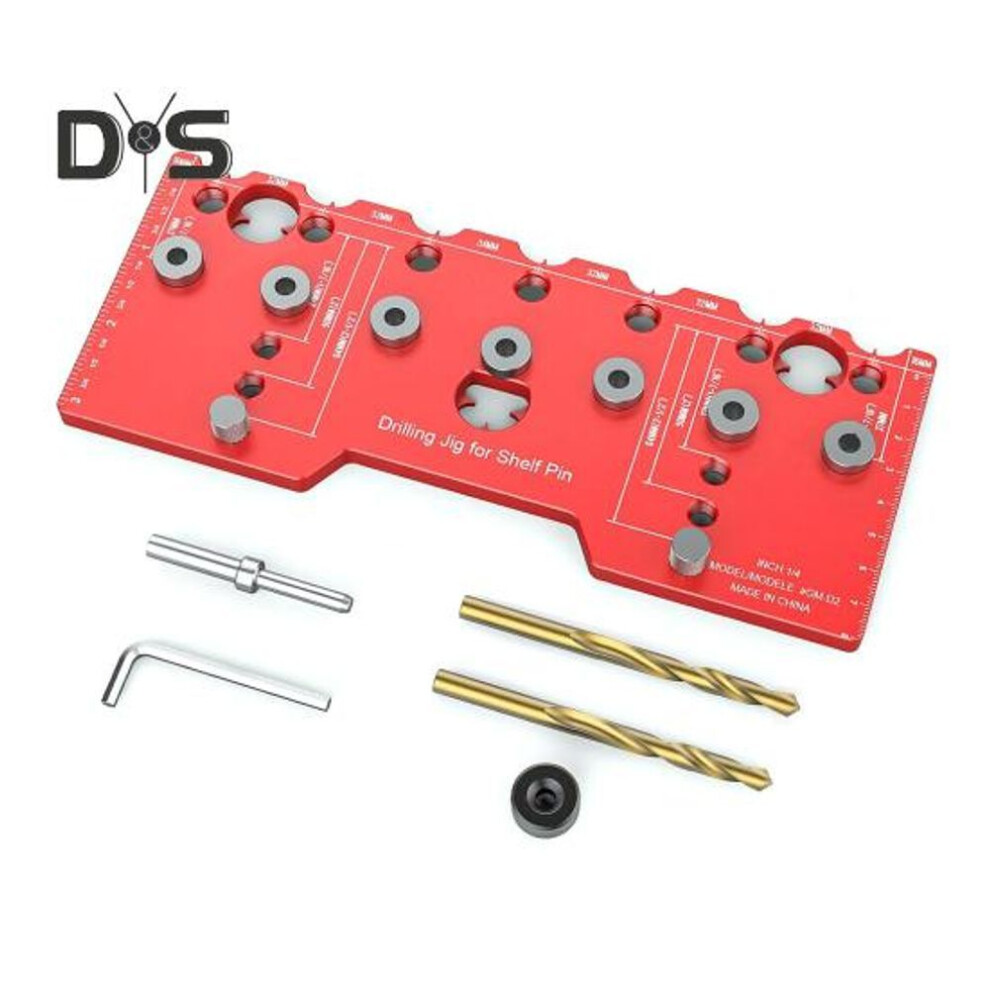 (red) Cabinet Adjustable Shelf Jig Drill Guide Rustproof Corrosion Resistant High Accuracy Cabinet Hole Drilling Template Woodworking Tool