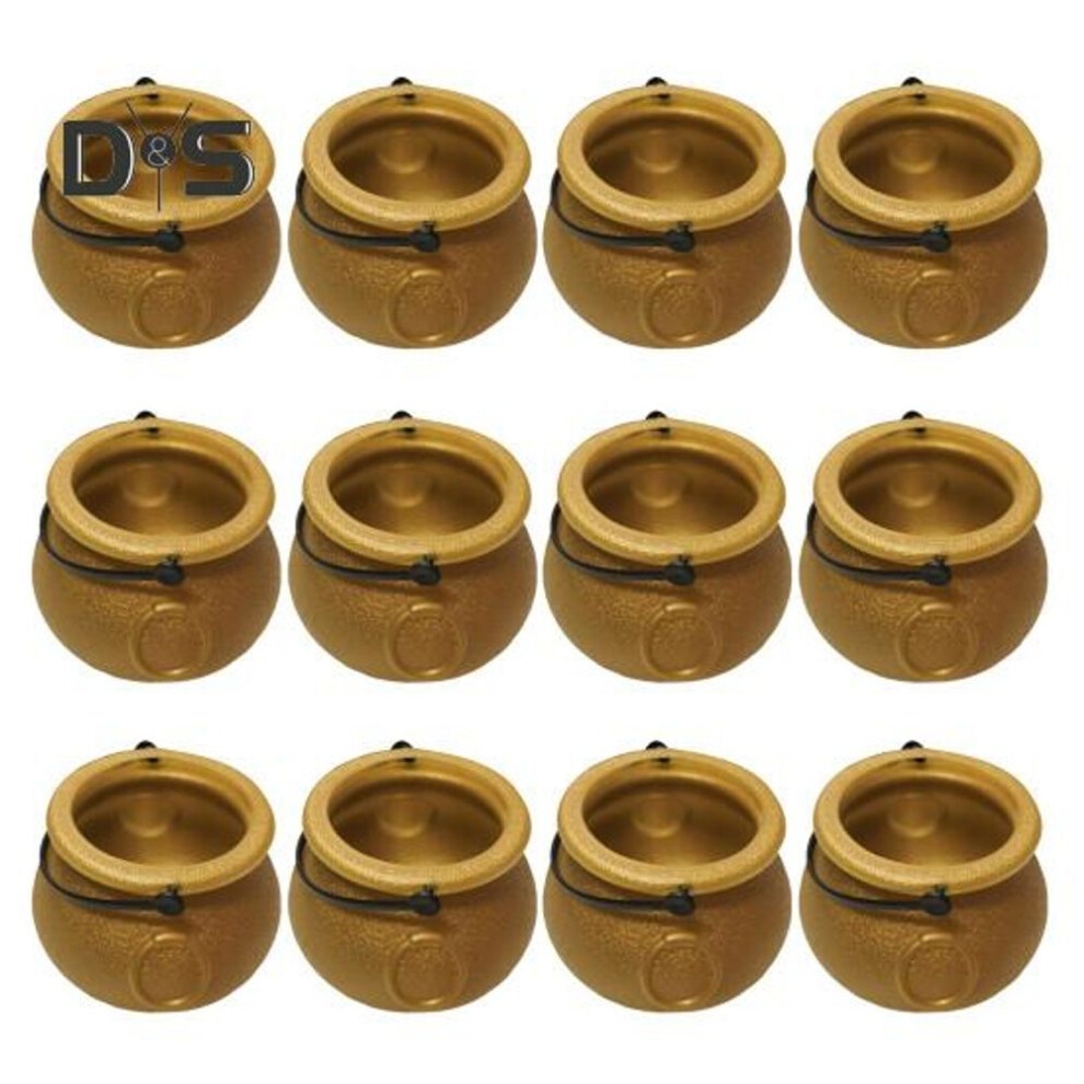 (golden) 12Pcs Halloween Candy Buckets Black Plastic Witch Cauldron Kettle Halloween Pot Goody Holder for Party Favors Home Festival Decoration