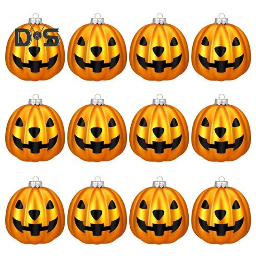 (as the picture, A) 12pcs Fall Mini Pumpkin Balls Hanging Thanksgiving Pumpkin Ornament Halloween Christmas Tree Decoration Farmhouse Home Party Decor