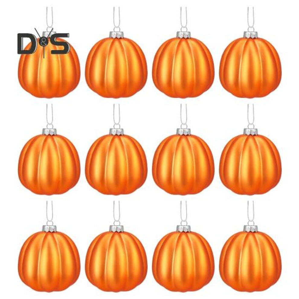 (as the picture, B) 12pcs Fall Mini Pumpkin Balls Hanging Thanksgiving Pumpkin Ornament Halloween Christmas Tree Decoration Farmhouse Home Party Decor