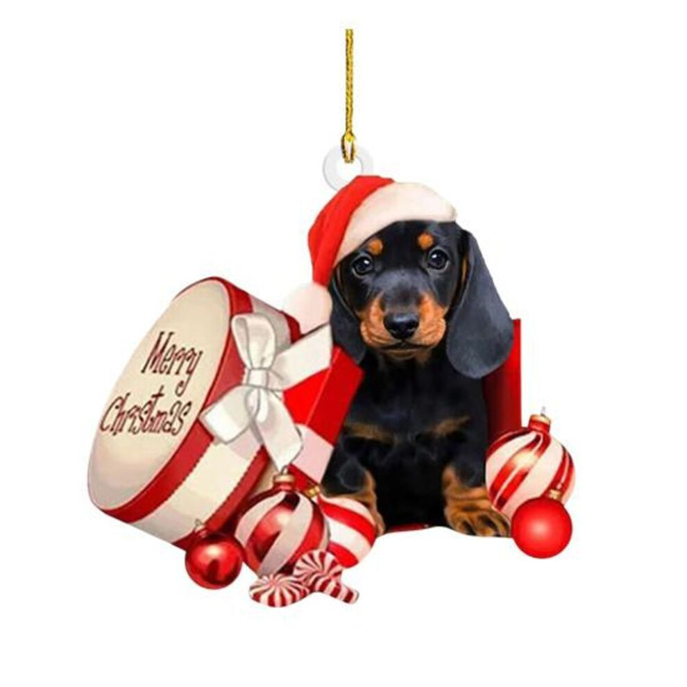 (as the picture, F) Dachshund Pendant Auto Rearview Mirror Ornament with Lanyard Easy to Hang Realistic Shape Christmas Tree Decor Dog Hanging Pendant