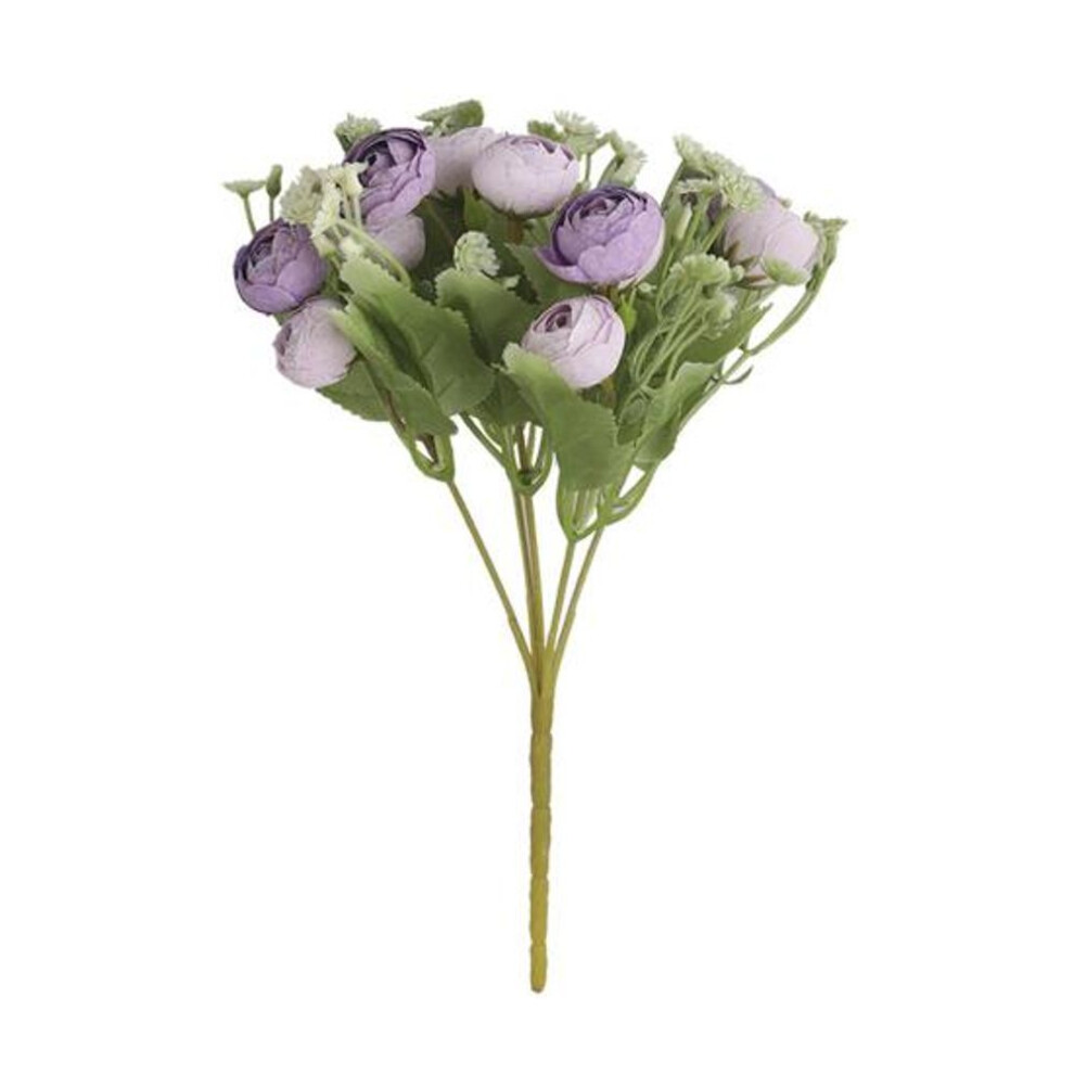(purple) Artificial Flower Fade Resistant Faux Silk Flower 15 Heads Blossom Faux Rose Flower Wedding Supplies