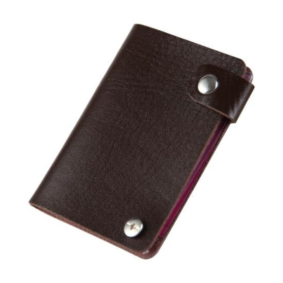 (brown) Card Holder Smooth Faux Leather Rotary Pockets Large Capacity Button Closure Id Cards Credit Cards Ticket Organizer