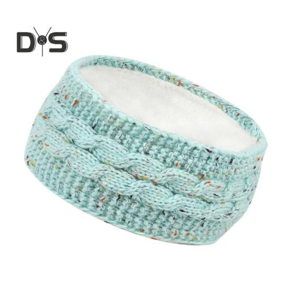 (green) Winter Headband Women Fuzzy Fleece Lined Ear Warmer Cable Knit Thick Warm Crochet Headband Solid Color Knitting Hairband