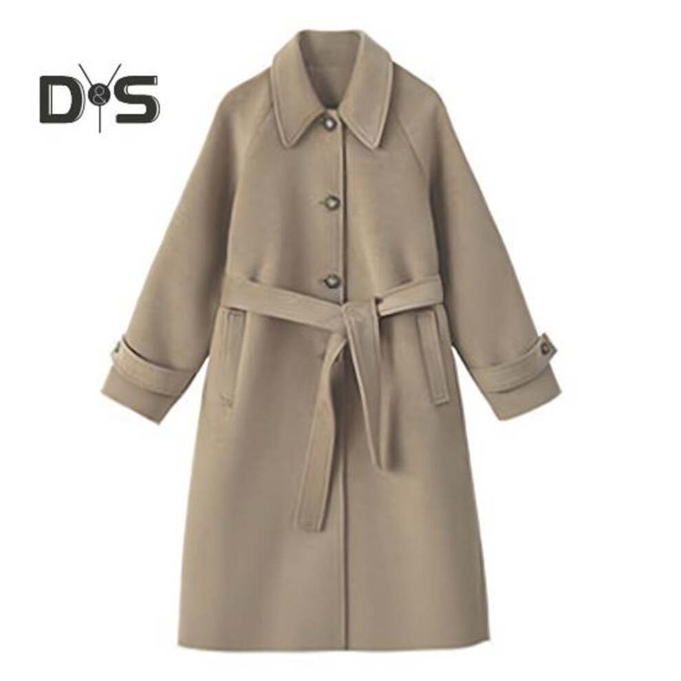 (khaki, L) Fall Winter Women Jacket With Belt Thick Loose Turn-down Collar Ol Commuting Jacket Single-breasted Mid Length Korean Style Overcoat Outerwear For
