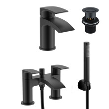 Vigan Waterfall Basin Mixer, Bath Mixer Taps & Waste Matte Black