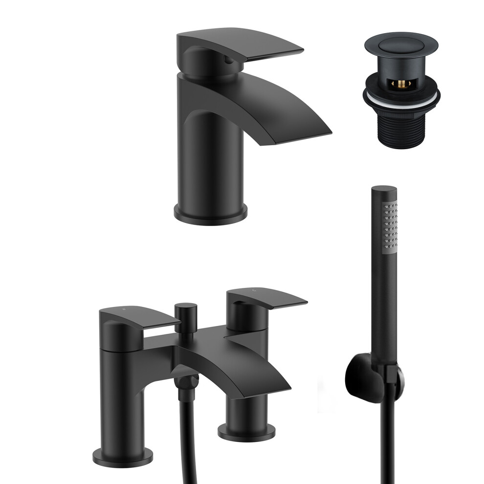 Vigan Waterfall Basin Mixer, Bath Mixer Taps & Waste Matte Black
