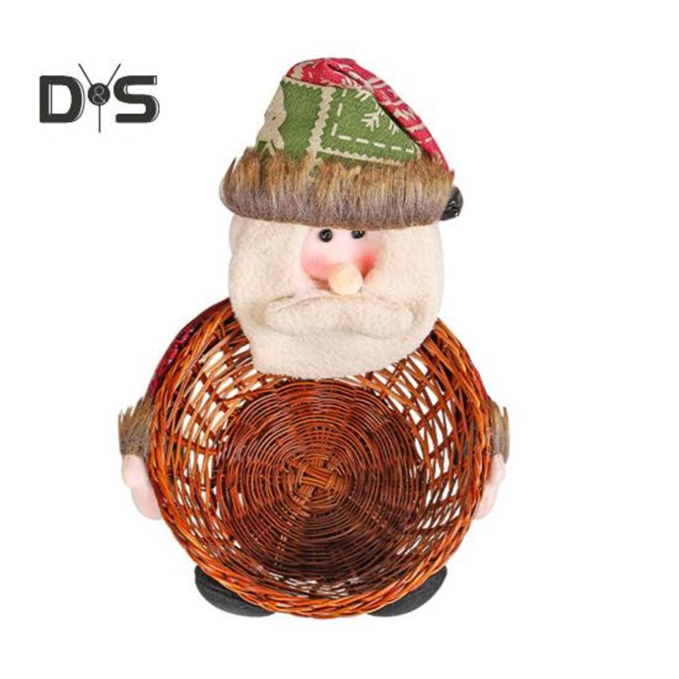 (as the picture, A) Christmas Candy Basket Rattan Weaving Candy Basket With Stuffed Plush Santa Claus Snowman Holiday Party Sweets Basket Tabletop Ornament For Home