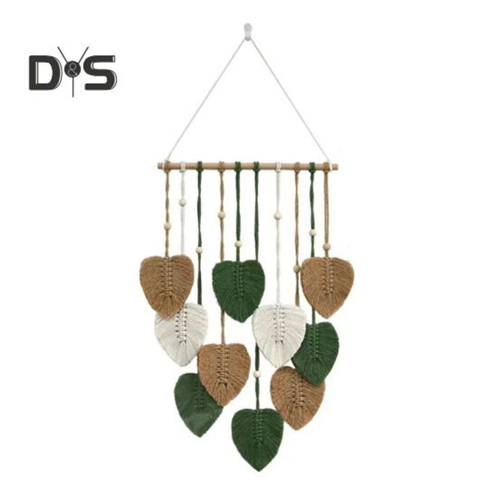 (brown) Wall Hanging Tapestry Leaf Shape Handwoven Wooden Bead Decor Bohemian Style Dorm Home Hotel Wall Decoration Window Hanging Pendant