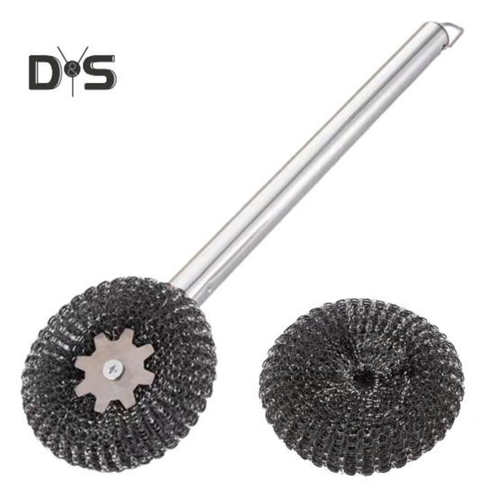 (as the picture, A) Baking Steel Wire Scrubber With Long Handle Easy To Clean Heavy Duty Pot Brush Kitchen Cleaner Cookware Pots Bakeware