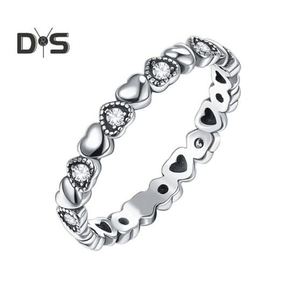 (as the picture, US 5) Lady Ring Valentines Day Silver Heart Ring Cubic Zirconia Decor Polished Wedding Proposal Ring Anniversary Gift Ring Finger Jewelry