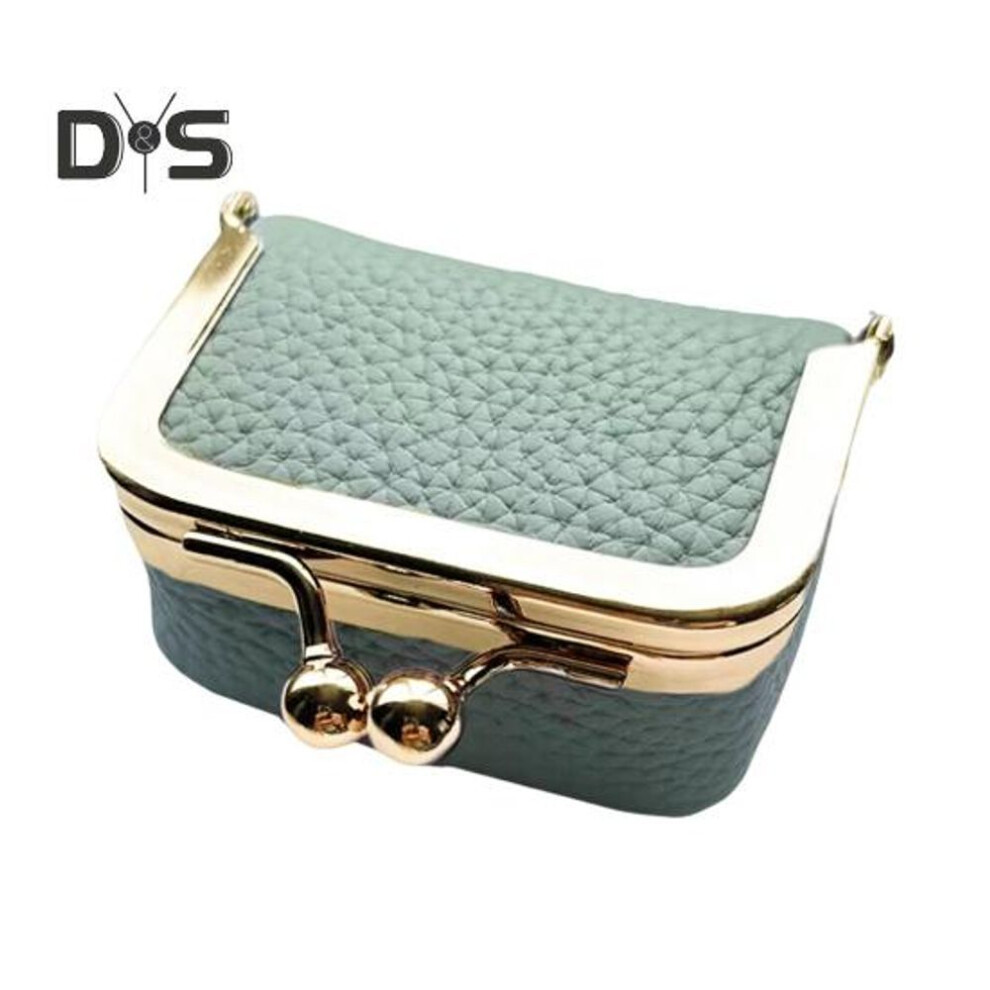 (green) Mini Coin Purse Jewelry Organizer Compact Ring Earrings Necklace Storage Box Retro Clip Closure Faux Leather Travel Jewelry Case