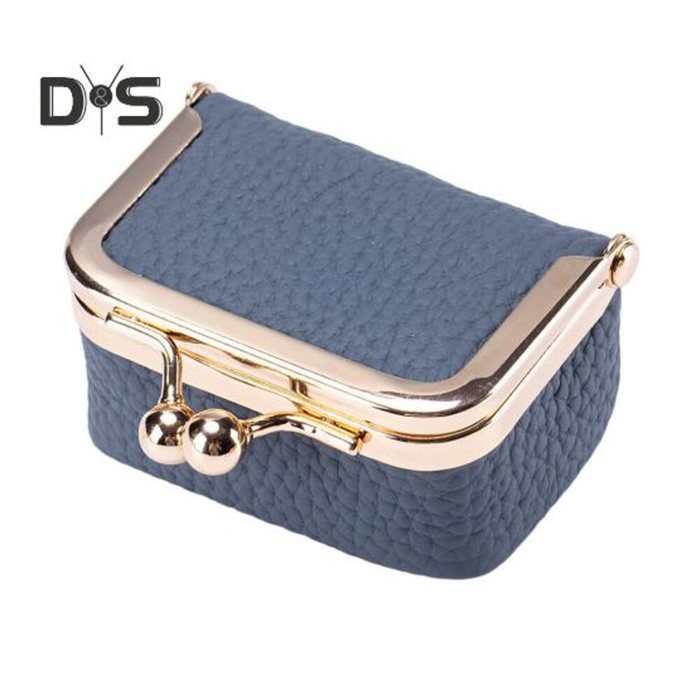 (blue) Mini Coin Purse Jewelry Organizer Compact Ring Earrings Necklace Storage Box Retro Clip Closure Faux Leather Travel Jewelry Case