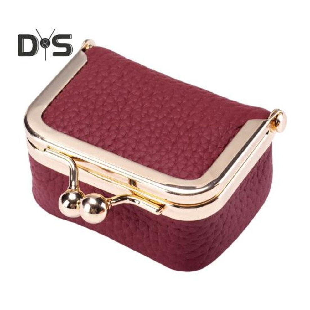 (wine red) Mini Coin Purse Jewelry Organizer Compact Ring Earrings Necklace Storage Box Retro Clip Closure Faux Leather Travel Jewelry Case