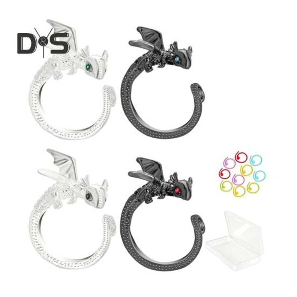 (as the picture, C) Dragon Crochet Tension Rings Adjustable Crocheting Rings With Metal Spiral Stitch Markers Dragon Yarn Holder Ring With Storage Box For Knitting