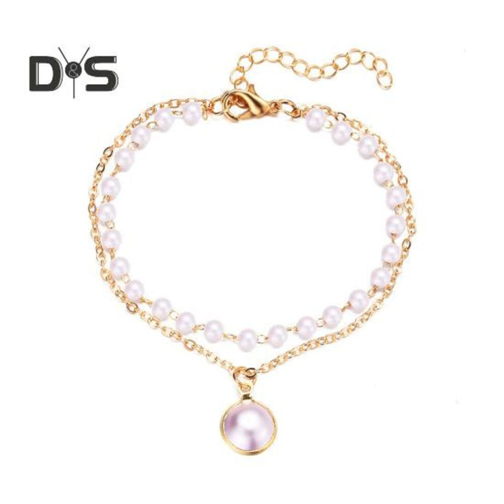 (as the picture, C) Handmade Faux Pearl Bracelet For Women Adjustable Alloy Bracelet Imitation Pearl Necklace Retro Jewelry For Birthday Gifts