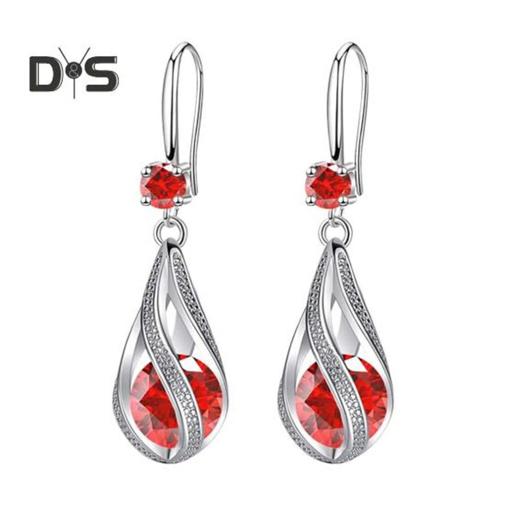 (red) Silver Teardrop Earrings for Women Cubic Zirconia Drop Dangle Earrings Wedding Jewelry Accessory for Brides