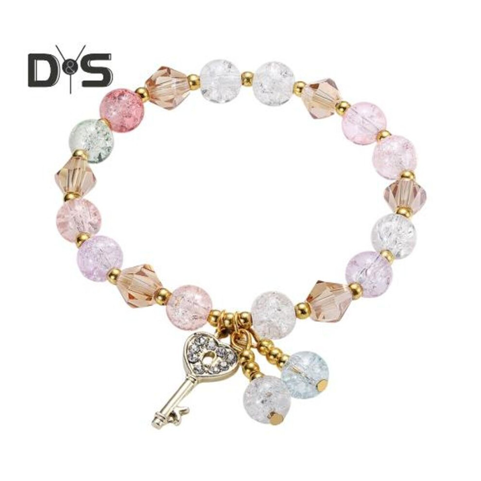 (multicolor) Lucky Bead Bracelets for Women Handmade Vintage Jewelry Strand with Key Charm Wedding Gifts for Brides